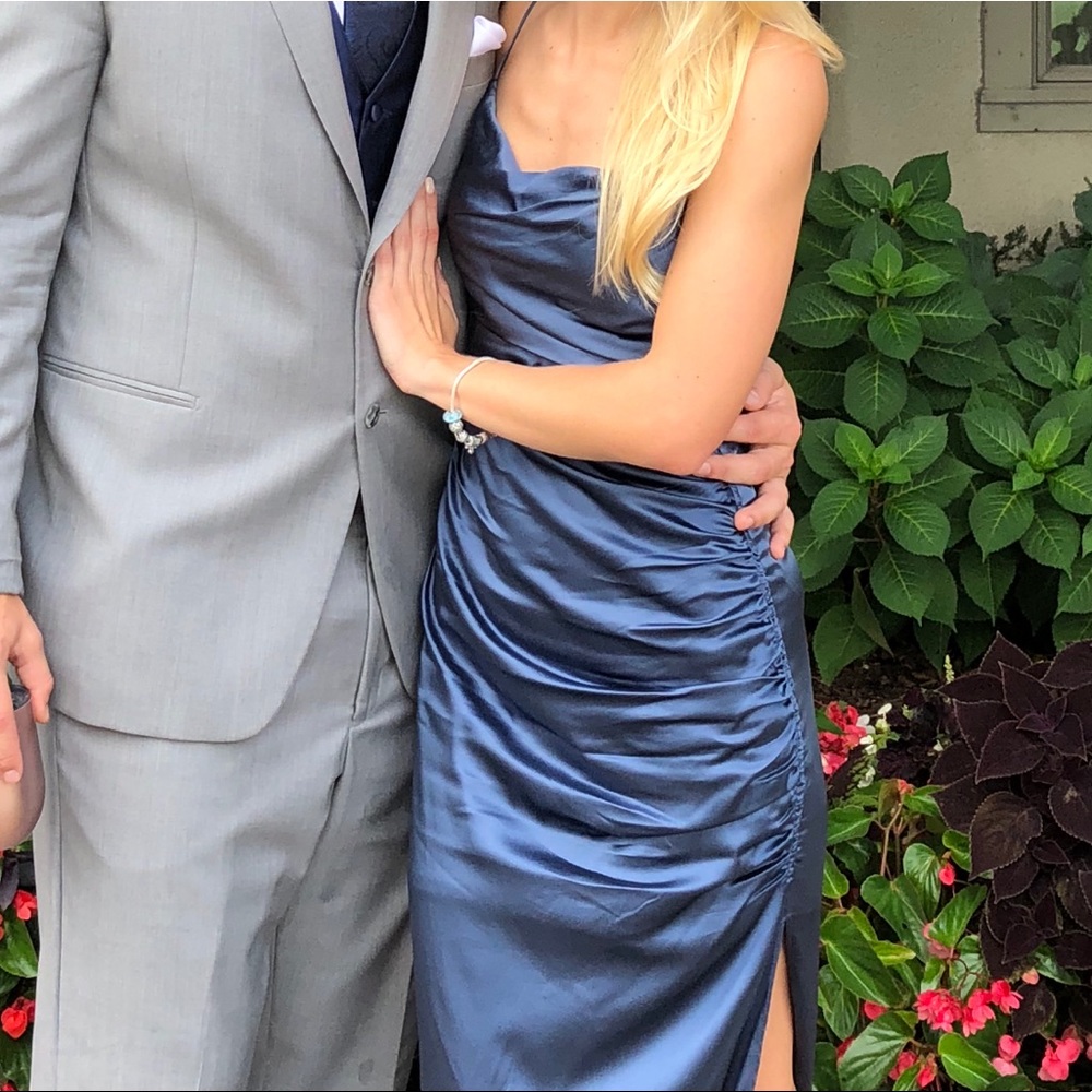 Like new Marine blue long satin dress